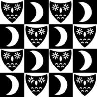 Monochrome night seamless pattern with owls and moon in retro swiss style. vector