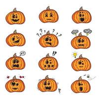 Set pumpkin on white background. The main symbol of the Happy Halloween holiday. Orange pumpkin with emotion for your design for the holiday Halloween. Vector illustration.