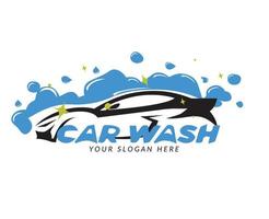 vector de logotipo de lavado de autos con icono de auto deportivo y espuma de jabón