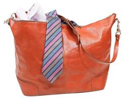 men's leather bag with shirt and tie isolated photo