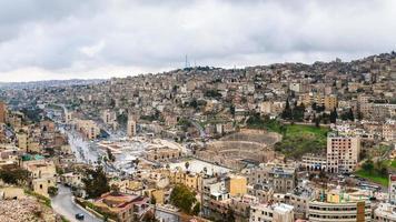 view of center Amman city from citadel in winter photo