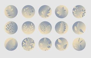 Set of round highlight covers  with abstract shapes and plants. vector