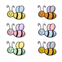 A set of colored icons, smiles of a little bee, vector children cartoon illustration on a white background