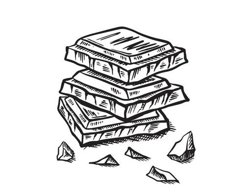 Pieces of black and white chocolate, hand drawn illustrations.