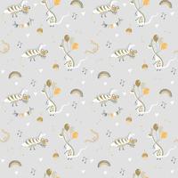 Cute holidays seamless pattern with dinos. Abstract print for kids party and baby shower. Vector background for decorating nursery, fabric, wrapping paper, scrapbook.