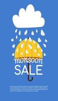 Monsoon sale background vector illustration with umbrella and clouds