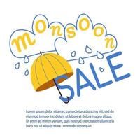 Monsoon sale background vector illustration with umbrella and clouds