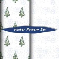 Fir tree and snow seamless vector pattern set