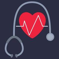 stethoscope, icon of heart and electrocardiography line vector