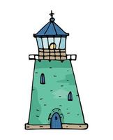 Retro Lighthouse hand drawn doodle vector illustration.
