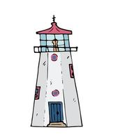 Retro Lighthouse hand drawn doodle vector illustration.