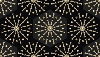 patrón geométrico hexagonal sin costuras con ojos, formas redondas de huesos como estrellas de fuegos artificiales. fondo espeluznante y extraño para halloween, decoración de dia de muertos. vector