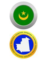 Botón como símbolo de la bandera de Mauritania y mapa sobre un fondo blanco. vector