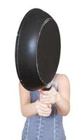 woman with frying pan close up photo