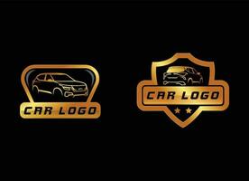 plantilla de diseño de logotipo de coche en estilo dorado y fondo negro vector