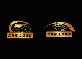 plantilla de diseño de logotipo de coche en estilo dorado y fondo negro vector