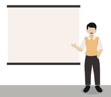 Man Character Presenting in front of Whiteboard vector