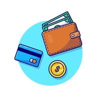 Wallet With Money And Card Cartoon Vector Icon Illustration. Finance Object Concept Isolated Premium Vector. Flat Cartoon Style