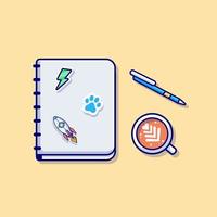 Book With Pen And coffee Cartoon Vector Icon Illustration Business Education Icon Concept Isolated Premium Vector. Flat Cartoon Style