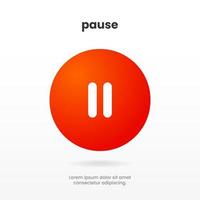 3d pause icon push button isolated on white background. Multimedia, stop song end symbol modern simple vector graphic style for website design mobile app UI UX. Vector Illustration.