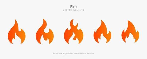 Flat fire flames icons collection. Red flame in abstract style on white background for UI UX website mobile app game operation system.