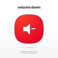 3d speaker and sound icon. Volume down icon. Computer voice icon. Megaphone and music icon. Sound pictogram. Musical note. Audio sign. UI UX element. Sound button. Audio system, noise with soft UI. vector