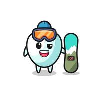 Illustration of tooth character with snowboarding style vector