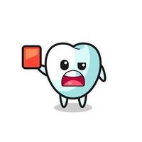 tooth cute mascot as referee giving a red card vector