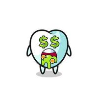 tooth character with an expression of crazy about money vector