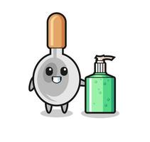 cute cooking spoon cartoon with hand sanitizer vector