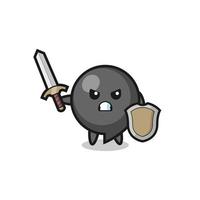 cute comma symbol soldier fighting with sword and shield vector