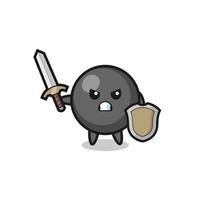 cute dot symbol soldier fighting with sword and shield vector