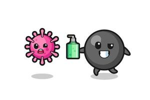 illustration of dot symbol character chasing evil virus with hand sanitizer vector