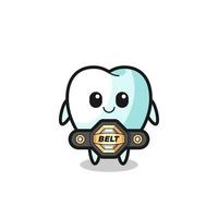 the MMA fighter tooth mascot with a belt vector