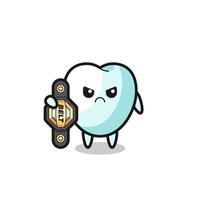 tooth mascot character as a MMA fighter with the champion belt vector