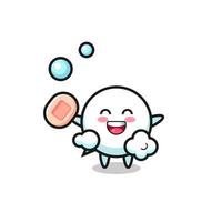 speech bubble character is bathing while holding soap vector