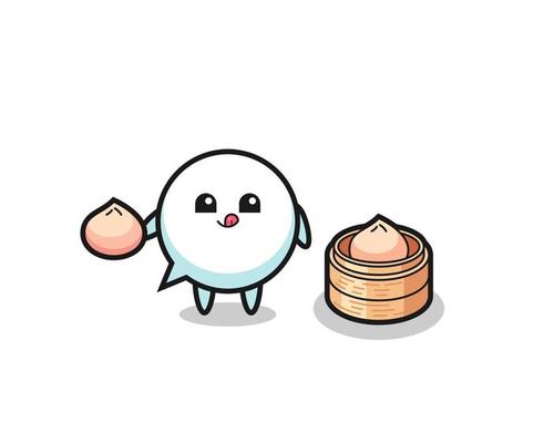 cute speech bubble character eating steamed buns