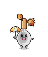 cartoon of the cute cooking spoon holding an umbrella in autumn vector