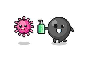 illustration of comma symbol character chasing evil virus with hand sanitizer vector