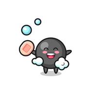 dot symbol character is bathing while holding soap vector