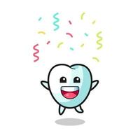 happy tooth mascot jumping for congratulation with colour confetti vector