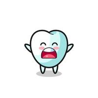 linda mascota de dientes con una expresión de bostezo vector