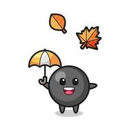 cartoon of the cute dot symbol holding an umbrella in autumn vector