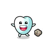 the happy tooth cartoon with running pose vector