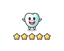 la ilustración de la mejor calificación del cliente, personaje lindo de dientes con 5 estrellas vector