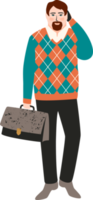Office worker. Man with briefcase and phone. Illustration. png