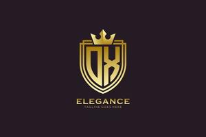 initial OX elegant luxury monogram logo or badge template with scrolls and royal crown - perfect for luxurious branding projects vector