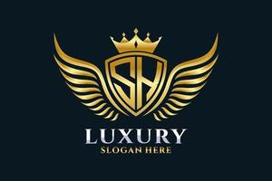 Luxury royal wing Letter SK crest Gold color Logo vector, Victory logo, crest logo, wing logo, vector logo template.