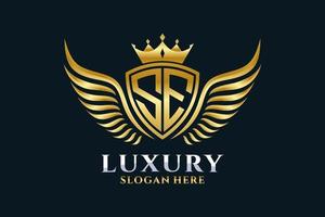 Luxury royal wing Letter SE crest Gold color Logo vector, Victory logo, crest logo, wing logo, vector logo template.