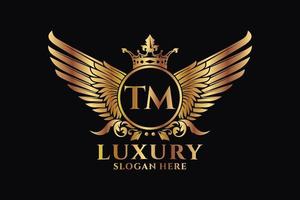 Luxury royal wing Letter TM crest Gold color Logo vector, Victory logo, crest logo, wing logo, vector logo template.